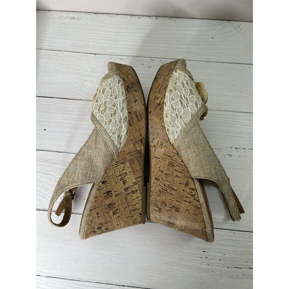 Pop Kalie Brown Floral cork wedge sandal shoes y2k Size 10M - Picture 9 of 15